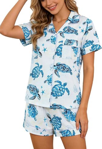 Pajamas for Women Set 2 Piece Pj Sets for Woman Cute Short Sleeve Button Down Loungewear Soft & Comfortable（S-XL） in Saudi Arabia