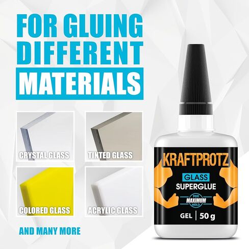 غراء زجاجي فائق للكريستال والمرايا والأكريليك والحلي - 1.75 أونصة XXL - لا يقطر، قوي للغاية، يجف بشكل شفاف - لاصق مقاوم للماء والصدمات لإصلاح الزجاج (جل 1.75 أونصة/50 جم) in Kuwait