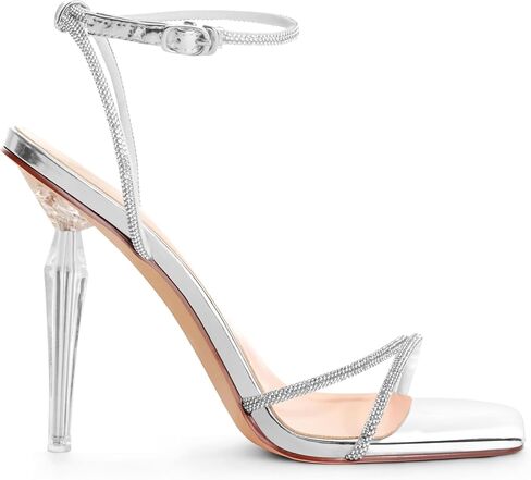 ANN CREEK Womens Heeled Sandals Sparkly Strappy Heels Rhinestones Open Square Toe High Stiletto Heels for Women Glittering Sexy Bridal Wedding Party Dress Heels Shoes Ankle Buckle in Saudi Arabia