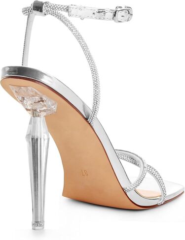 ANN CREEK Womens Heeled Sandals Sparkly Strappy Heels Rhinestones Open Square Toe High Stiletto Heels for Women Glittering Sexy Bridal Wedding Party Dress Heels Shoes Ankle Buckle in Saudi Arabia