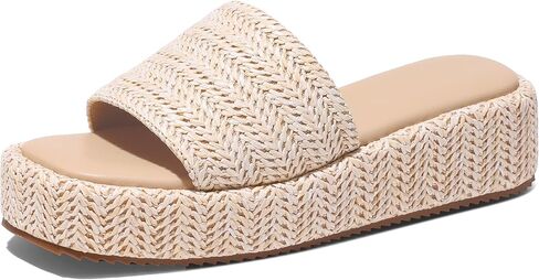 صنادل نسائية ذات نعل سميك أحذية إسبادريل صيفية لطيفة - الشاطئ، الرافية، صندل منزلق، مريح، منسوج من القش، أحذية أنيقة in Kuwait