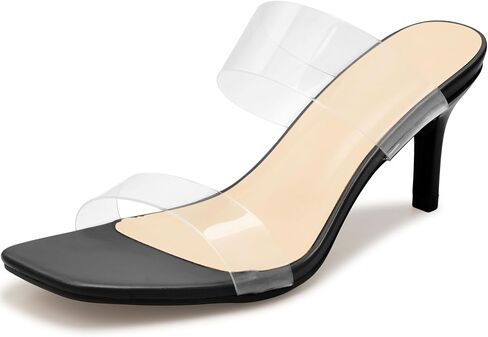 Aomigoct Clear Heels for Women Party: Square Toe Two Strap Stiletto Heels Slip on Prom Wedding Shoes in Kuwait