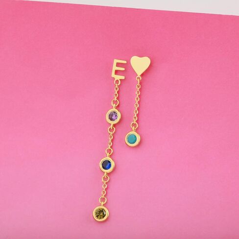 أقراط بأحرف مخصصة مع أحجار البخت المتدلية | الأقراط الأولية المخصصة in Kuwait