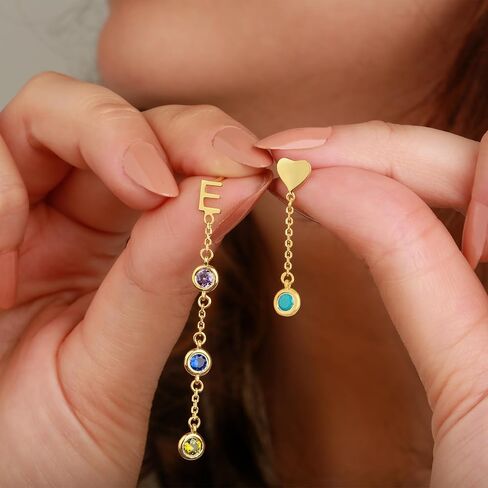 أقراط بأحرف مخصصة مع أحجار البخت المتدلية | الأقراط الأولية المخصصة in Kuwait