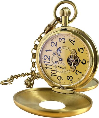 VIGOROSO Mechanical Pocket Watches for Men with Chain Tourbillon Vintage Men's Pocket Watch for Women Wind Up Gold Pocketwatch Arabic Wedding Christmas Birthday Gifts for Men Women in Saudi Arabia