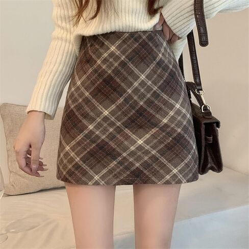 High Waist Plaid Skirt for Women Wool Bodycon Mini Pencil Skirt Stylish Winter Fashion in Saudi Arabia