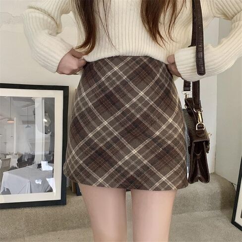 High Waist Plaid Skirt for Women Wool Bodycon Mini Pencil Skirt Stylish Winter Fashion in Saudi Arabia