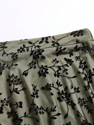 Women's Olive Green Floral Mesh Maxi Skirt - High Waist Flowy Tulle Long Skirt Casual Dressy Midi Skirt in Saudi Arabia