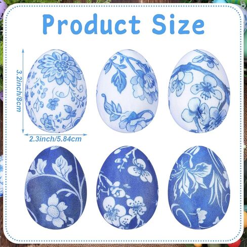 12 Pcs Easter Chinoiserie Egg Set Blue and White Toile Egg Decor 3.2 Inches H Decorative Spring Eggs for Easter Basket Fillers Spring Home Party Decor in Saudi Arabia