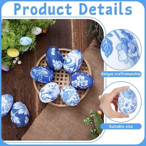 12 Pcs Easter Chinoiserie Egg Set Blue and White Toile Egg Decor 3.2 Inches H Decorative Spring Eggs for Easter Basket Fillers Spring Home Party Decor in Saudi Arabia