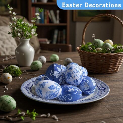 12 Pcs Easter Chinoiserie Egg Set Blue and White Toile Egg Decor 3.2 Inches H Decorative Spring Eggs for Easter Basket Fillers Spring Home Party Decor in Saudi Arabia