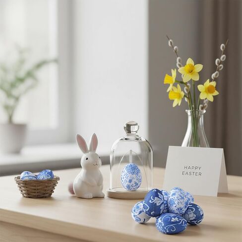 12 Pcs Easter Chinoiserie Egg Set Blue and White Toile Egg Decor 3.2 Inches H Decorative Spring Eggs for Easter Basket Fillers Spring Home Party Decor in Saudi Arabia
