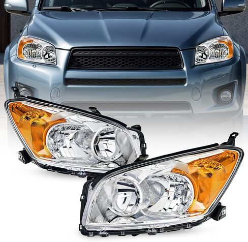 مجموعة مصابيح أمامية VRC متوافقة مع 2009-2012 Toyota RAV4 كروم مع مصابيح أمامية كهرمانية استبدال زوج مجموعة السائق والركاب in Kuwait