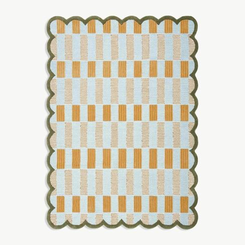 Hand-Tufted Scalloped Wool Area Rug, Modern Plaid Checkered Pattern, Soft & Durable Cozy Accent Rug for Living Room, Bedroom & Nursery, Handmade Decorative Floor Carpet (Light Blue, 4' x 6') in Saudi Arabia