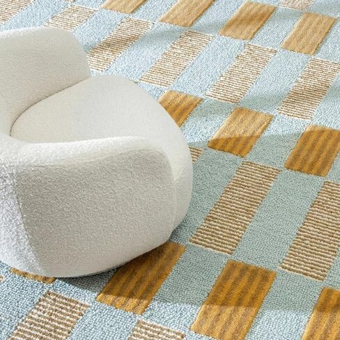 Hand-Tufted Scalloped Wool Area Rug, Modern Plaid Checkered Pattern, Soft & Durable Cozy Accent Rug for Living Room, Bedroom & Nursery, Handmade Decorative Floor Carpet (Light Blue, 4' x 6') in Saudi Arabia