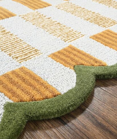 Hand-Tufted Scalloped Wool Area Rug, Modern Plaid Checkered Pattern, Soft & Durable Cozy Accent Rug for Living Room, Bedroom & Nursery, Handmade Decorative Floor Carpet (Light Blue, 4' x 6') in Saudi Arabia
