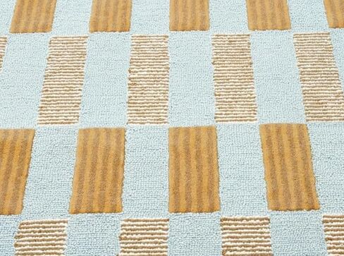 Hand-Tufted Scalloped Wool Area Rug, Modern Plaid Checkered Pattern, Soft & Durable Cozy Accent Rug for Living Room, Bedroom & Nursery, Handmade Decorative Floor Carpet (Light Blue, 4' x 6') in Saudi Arabia