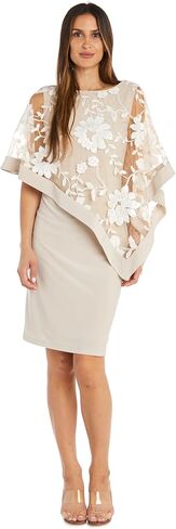 Knee Length Floral Threadwork Formal Asymmetric Laced Poncho Dress in Saudi Arabia