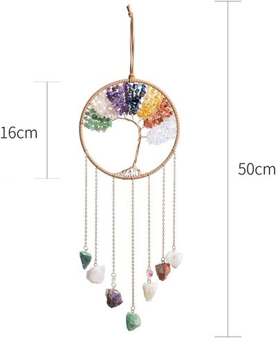 7 Chakra Crystal Sun Catcher Hanging Decor, Rainbow Maker with 3 K9 Crystal Prism Balls & Natural Crystal Stone, Wall and Window Decor Ornament for Home, Bedroom, Balcony, Handmade Gift. in Kuwait