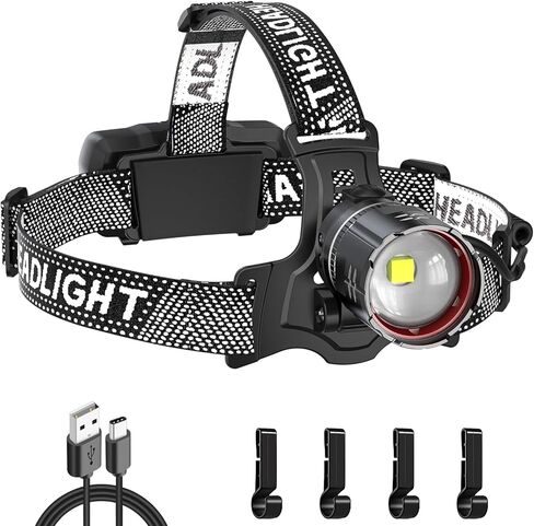 مصباح أمامي LED فائق السطوع مكون من قطعتين، مصباح أمامي قابل لإعادة الشحن بقدرة 100000 لومن مع مستشعر حركة، 5 أوضاع، مقاوم للماء Ipx5، قابل للتعديل 90 درجة، قابل للتكبير للتخييم في الهواء الطلق والجبهة والصيد والمشي لمسافات طويلة in Kuwait