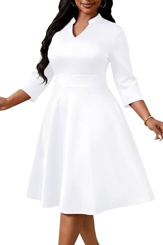 Nmoder Midi Dresses for Women, 3/4 Sleeve V Neck Womens Cocktail Dress Fit and Flare Wedding Guest Dress with Pockets in Kuwait