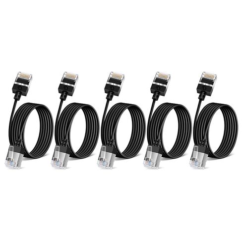 Flexible Ethernet Cable 270 °Upward Angle1.6Ft-2pack Ultra Thin and Slim Rj45 Cat 6 LAN cord Gigabit rj45 for PC.Router. Printer. (Black) in Kuwait