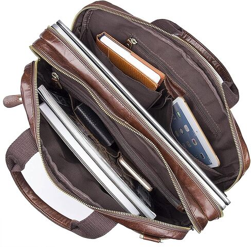 Leather Messenger Bag for Men Vintage Travel Backpack laptop Briefcase Shoulder Bags(Size:38x9x29cm)(Dark brown) in Saudi Arabia