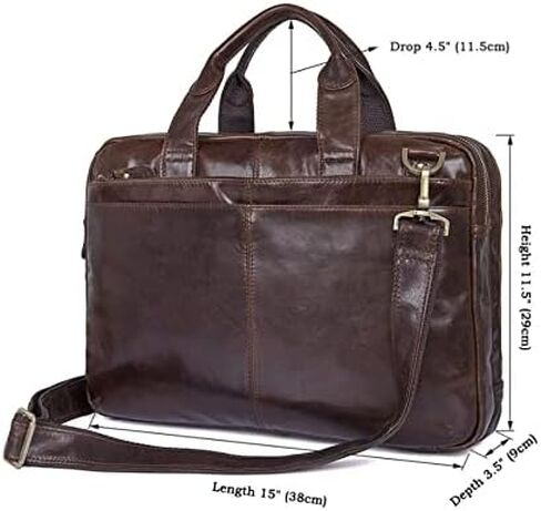 Leather Messenger Bag for Men Vintage Travel Backpack laptop Briefcase Shoulder Bags(Size:38x9x29cm)(Dark brown) in Saudi Arabia