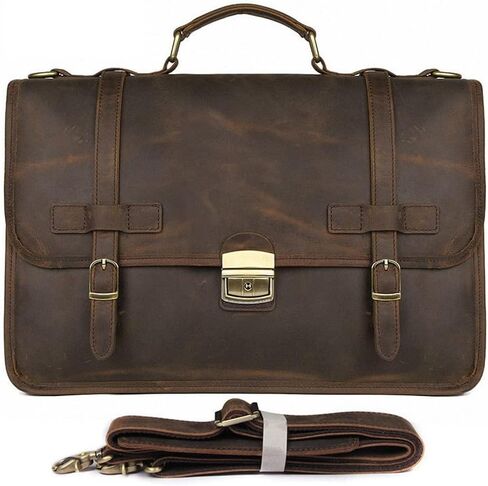 14 Inch Genuine Leather Men Briefcase Cow Laptop Bag Vintage Shoulder Real Cowhide Computer Bag(B) in Saudi Arabia