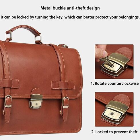 14 Inch Genuine Leather Men Briefcase Cow Laptop Bag Vintage Shoulder Real Cowhide Computer Bag(B) in Saudi Arabia