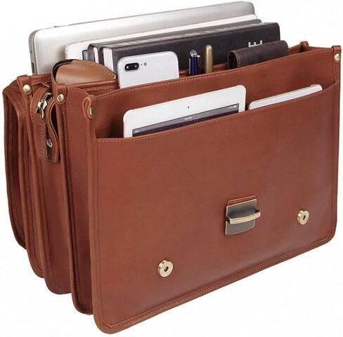 14 Inch Genuine Leather Men Briefcase Cow Laptop Bag Vintage Shoulder Real Cowhide Computer Bag(B) in Saudi Arabia