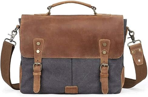 Mens Messenger Bag Canvas Briefcase Large Satchel Shoulder Rugged Leather Computer Laptop Bag(14 INCH) in Kuwait