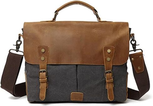 Mens Messenger Bag Canvas Briefcase Large Satchel Shoulder Rugged Leather Computer Laptop Bag(14 INCH) in Kuwait