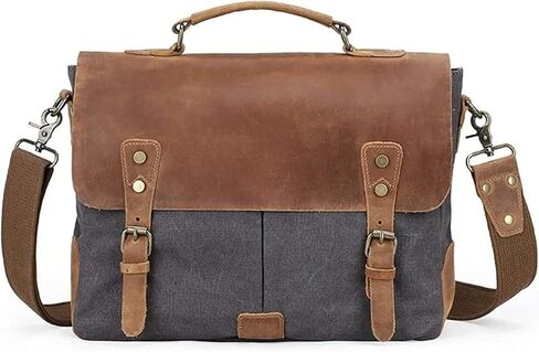Mens Messenger Bag Canvas Briefcase Large Satchel Shoulder Rugged Leather Computer Laptop Bag(14 INCH) in Kuwait