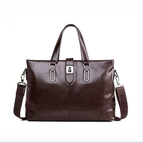 Business bag Men's Briefcase Leather Shoulder Briefcases Male Laptop Handbags Messenger Bags(Brown) in Saudi Arabia