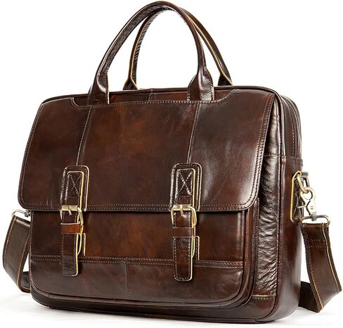 Leather Briefcases for Men Computer Bag Laptop Waterproof Retro Business Travel Messenger for Men(Black) in Kuwait