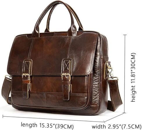Leather Briefcases for Men Computer Bag Laptop Waterproof Retro Business Travel Messenger for Men(Black) in Kuwait