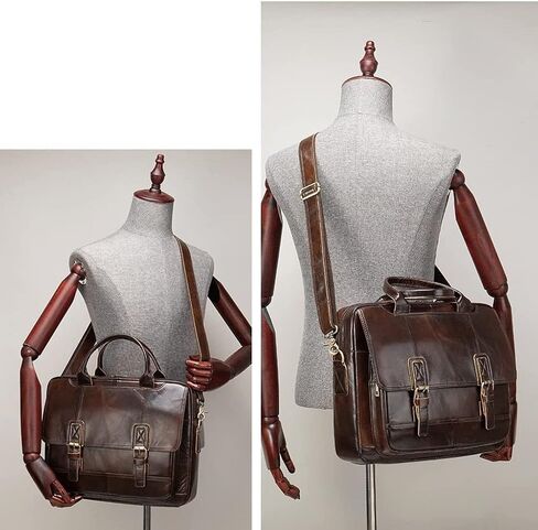 Leather Briefcases for Men Computer Bag Laptop Waterproof Retro Business Travel Messenger for Men(Black) in Kuwait