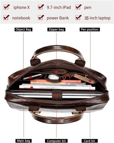 Leather Briefcases for Men Computer Bag Laptop Waterproof Retro Business Travel Messenger for Men(Black) in Kuwait