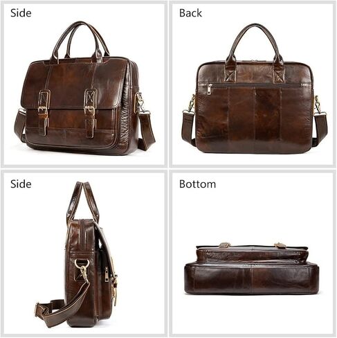Leather Briefcases for Men Computer Bag Laptop Waterproof Retro Business Travel Messenger for Men(Black) in Kuwait