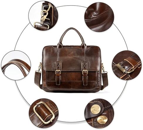 Leather Briefcases for Men Computer Bag Laptop Waterproof Retro Business Travel Messenger for Men(Black) in Kuwait