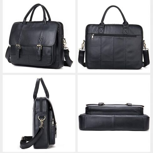 Leather Briefcases for Men Computer Bag Laptop Waterproof Retro Business Travel Messenger for Men(Black) in Kuwait