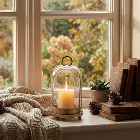 15"&9"&7" Hurricane Glass Candle Holders Set of 3, Metal Candle Holder with Handmade Glass Dome in Brass, Hanging Versatile Hurricane Glass Candle Holders for Pillar Candles (Candles Not Including) in Kuwait