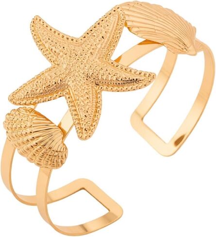 Vivian&CD 14K Gold Plated Starfish Arm Cuff for Women, Adjustable Upper Arm Bracelet Boho Beachy Statement Jewelry Summer Ocean-Themed Armband for Parties & Vacations in Kuwait