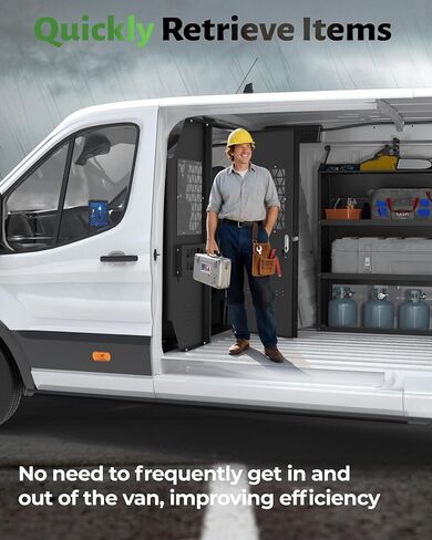 StarONE Cargo Van Partition, Van Safety Partition Bulkhead Fit for Ford Transit 150 250 350 Low-Roof, with Door Lock and Acrylic Panel, Black in Kuwait