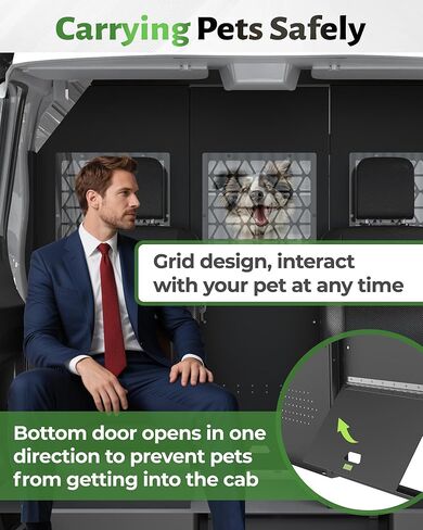 StarONE Cargo Van Partition, Van Safety Partition Bulkhead Fit for Ford Transit 150 250 350 Low-Roof, with Door Lock and Acrylic Panel, Black in Kuwait