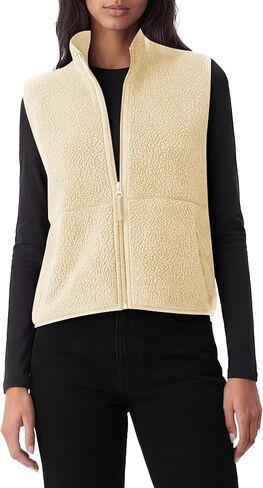 Locachy Women's Lighweight Fuzzy Fleece Vest Cozy Sleeveless Warm Outerwear Jacket Casual Zip Up Sherpa Gilet with Pockets in Saudi Arabia