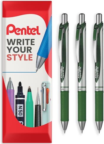 Pentel EnerGel XM BL77 Retractable Liquid Gel Ink Pen - 0.7mm - 54% Recycled - Cushion Pack - Pack of 3 - Brown in Kuwait