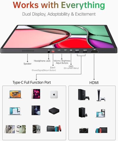 شاشة Intehill المحمولة للألعاب، شاشة سفر محمولة 144 هرتز 17.3 بوصة FHD Fast IPS للكمبيوتر المحمول، هيكل من الألومنيوم، 100% sRGB، HDR، USB-C مزدوج وMini HDMI، مكبرات صوت مدمجة، لأجهزة الكمبيوتر المحمول Mac PS5 Xbox. in Kuwait