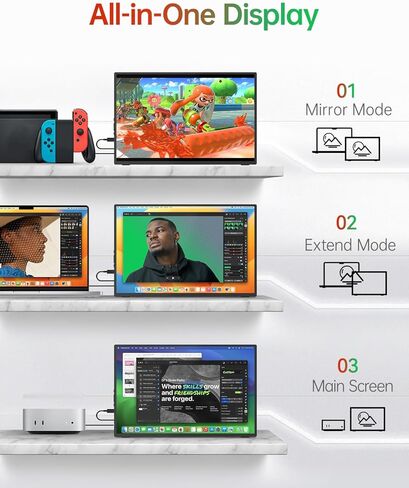 شاشة Intehill المحمولة للألعاب، شاشة سفر محمولة 144 هرتز 17.3 بوصة FHD Fast IPS للكمبيوتر المحمول، هيكل من الألومنيوم، 100% sRGB، HDR، USB-C مزدوج وMini HDMI، مكبرات صوت مدمجة، لأجهزة الكمبيوتر المحمول Mac PS5 Xbox. in Kuwait